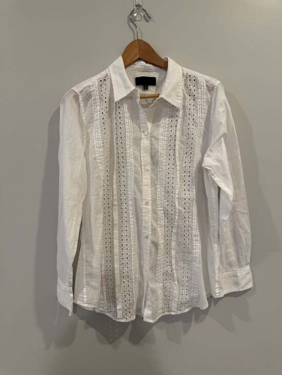 Nili Lotan Tops - Nili Lotan White Harmonia Eyelet Cotton Long Sleeve Button-Front Shirt